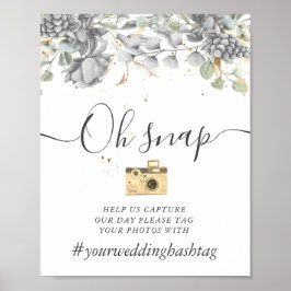 Poster símbolo Hashtag de ouro floral prateado dramático