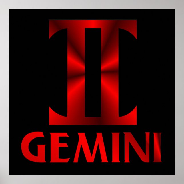 Póster Símbolo Horoscópio Vermelho Gemini (Frente)