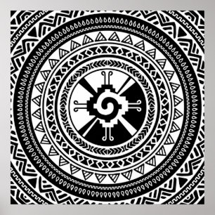 Poster Símbolo Hunab Ku Mayan, preto e ouro