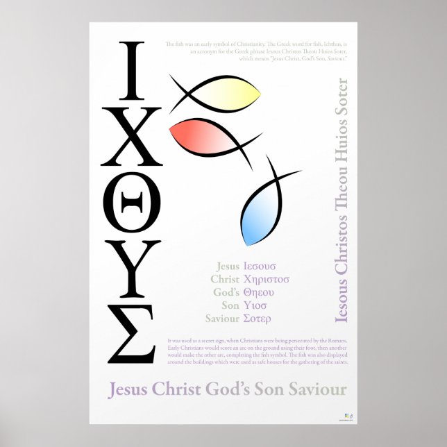 Póster Símbolo Icthus Fish Inglês Ortografia (Frente)