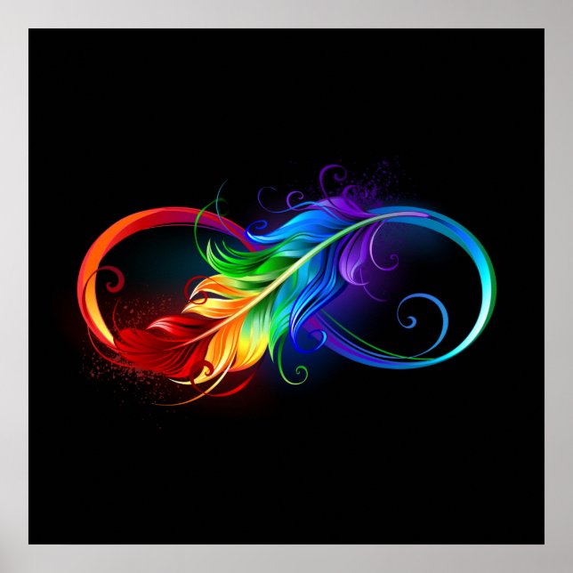 Poster Símbolo Infinito com Pena Arco-Íris (Frente)
