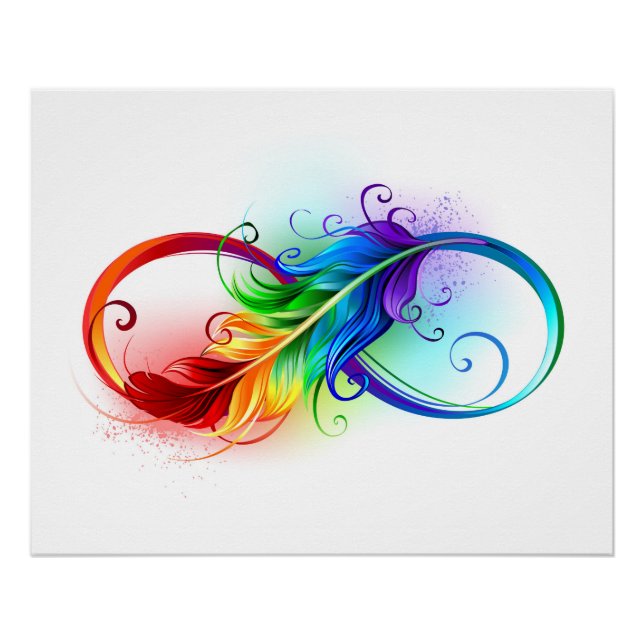 Póster Símbolo Infinito com Pena Arco-Íris (Frente)