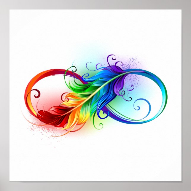 Poster Símbolo Infinito com Pena Arco-Íris (Frente)