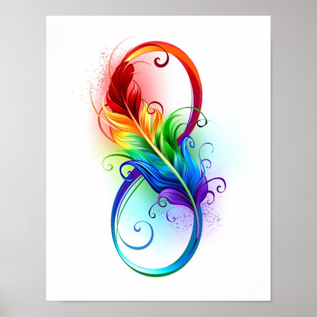 Poster Símbolo Infinito com Pena Arco-Íris (Frente)