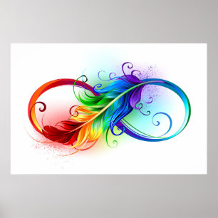 Poster Símbolo infinito com pena de arco-íris