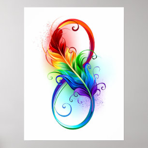 Poster Símbolo infinito com pena de arco-íris