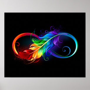 Poster Símbolo infinito com pena de arco-íris