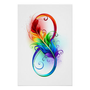 Póster Símbolo infinito com pena de arco-íris
