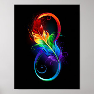 Poster Símbolo infinito com pena de arco-íris