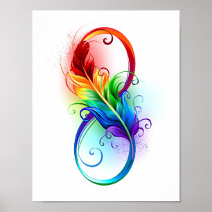 Poster Símbolo infinito com pena de arco-íris