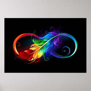 Poster Símbolo infinito com pena de arco-íris