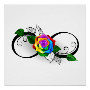 Póster Símbolo Infinito com Rosa do Arco-Íris
