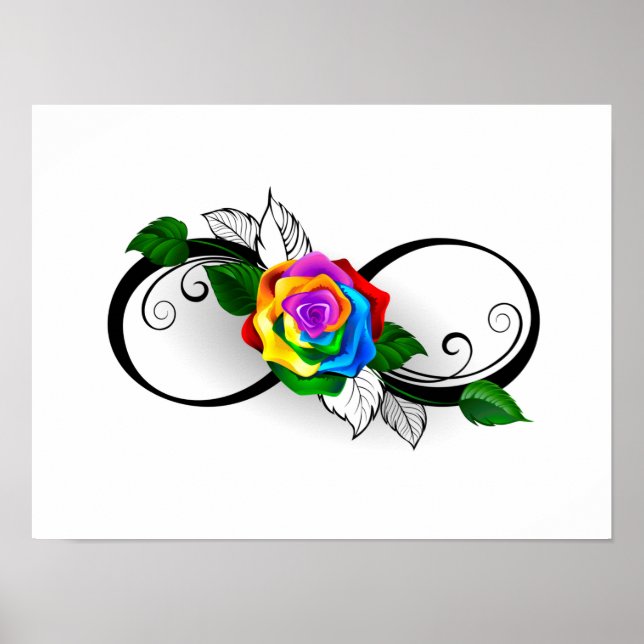 Poster Símbolo Infinito com Rosa do Arco-Íris (Frente)