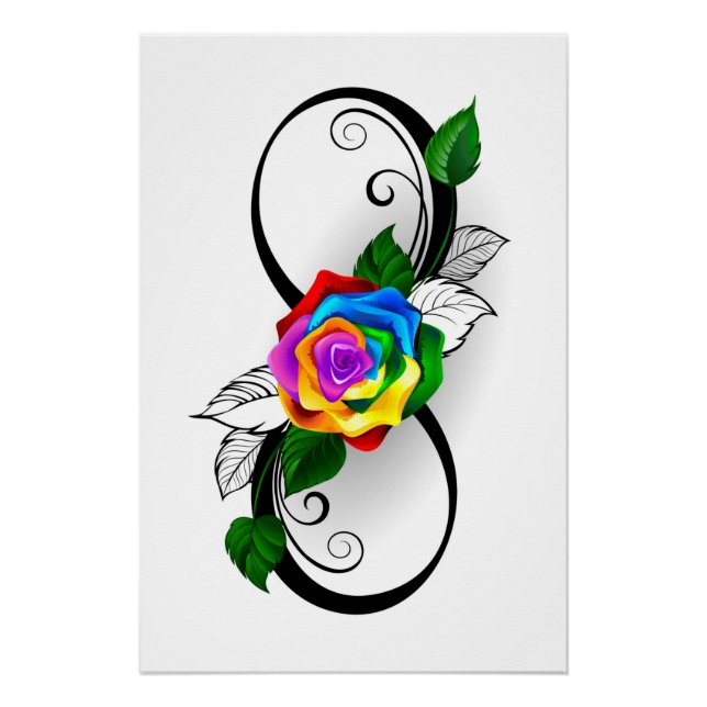 Póster Símbolo Infinito com Rosa do Arco-Íris (Frente)