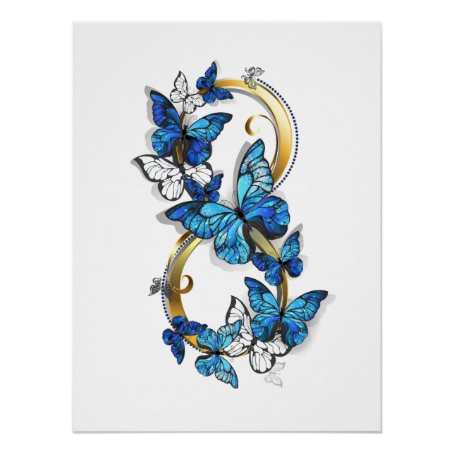 Póster Símbolo Infinito de Borboletas Azuis Morpho (Frente)