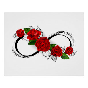 Póster Símbolo Infinity com Rosa vermelha