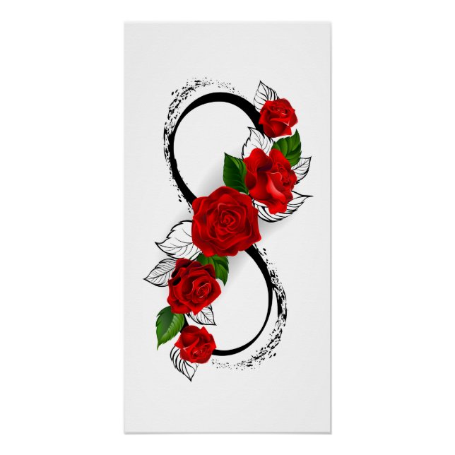 Póster Símbolo Infinity com Rosa vermelha (Frente)