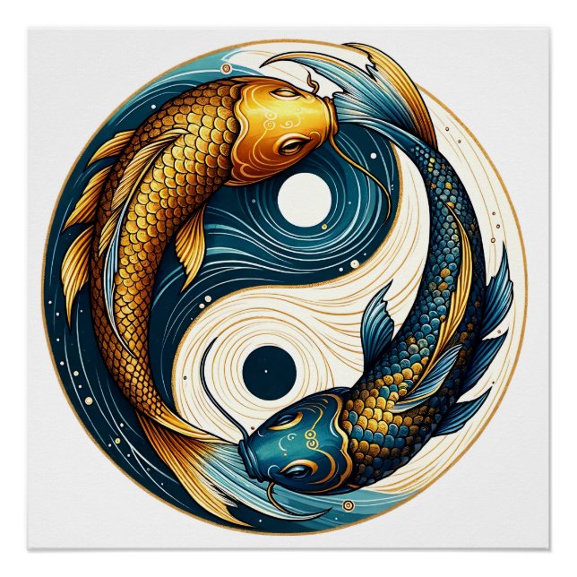Póster Símbolo Japonês Yin Yang Peixe Koi (Frente)