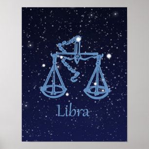 Poster Símbolo Libra Zodiac e Constelação