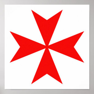 Póster símbolo malta templar tricota vermelho cruz
