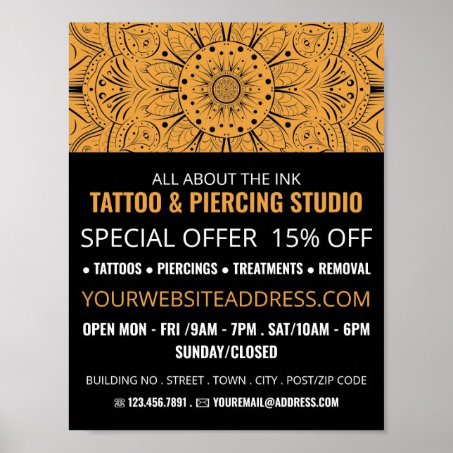 Poster Símbolo Mandala, Tatuagem e Corpo Piercing Studio (Frente)