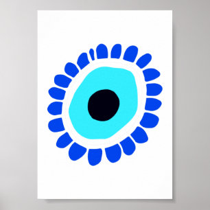 Poster Símbolo Mau de Olho Branco Azul