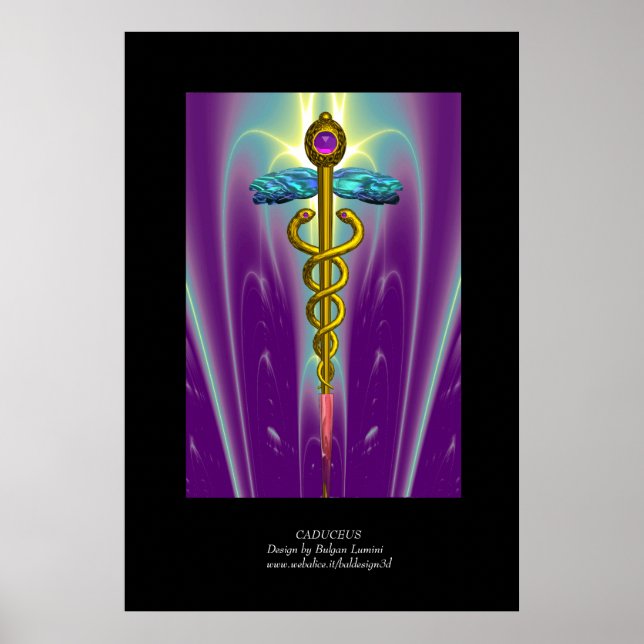 Póster Símbolo Médico CADUCEU Dourado Roxo Verde Preto (Frente)