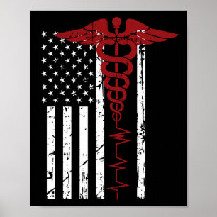Poster Símbolo médico da bandeira americana Black Patriot