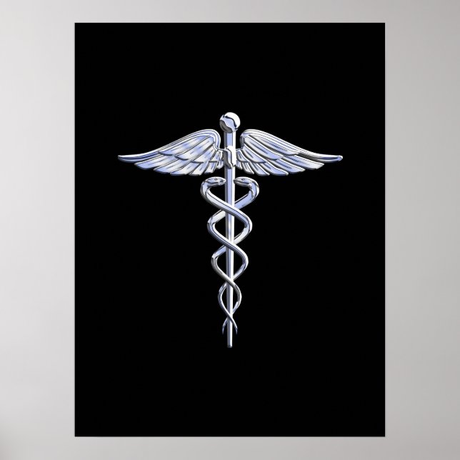 Póster Símbolo médico de Caduceus a preto (Frente)
