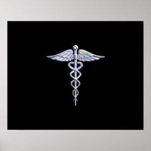 Poster Símbolo Médico de Prata Como Caduceus em Decoração