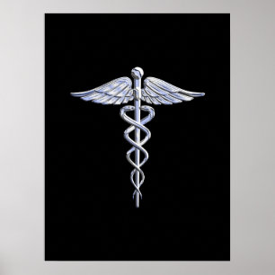 Póster Símbolo médico do Caduceus no preto