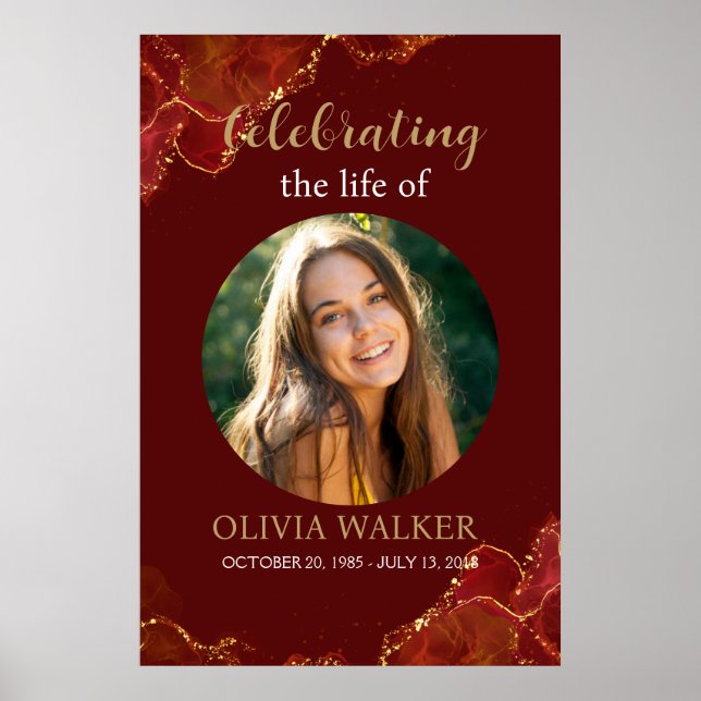 Poster Símbolo Memorial Fotográfico Dourado e Burgundy (Frente)