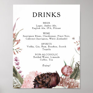 Poster Símbolo Menu Burgundy Boho Floral