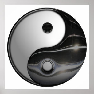 Poster Símbolo metálico brilhante de Yin e de Yang