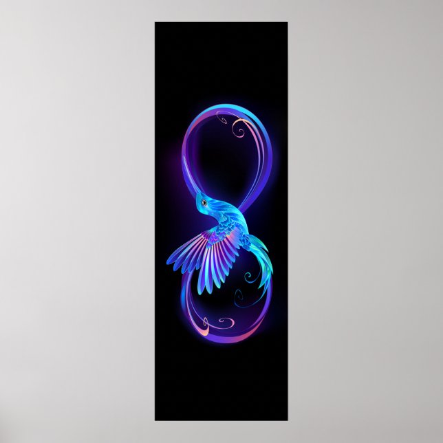Poster Símbolo Neon Infinity com Hummingbird brilhante (Frente)
