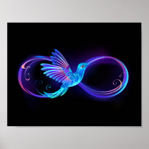 Poster Símbolo Neon Infinity com Hummingbird brilhante