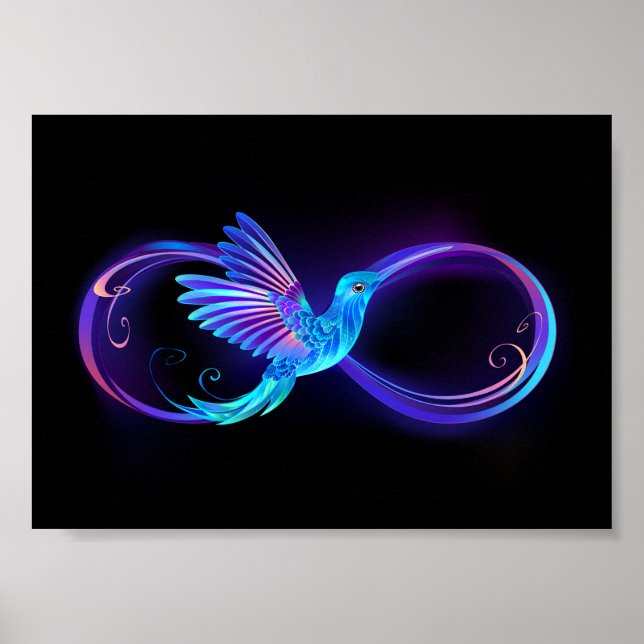 Poster Símbolo Neon Infinity com Hummingbird brilhante (Frente)