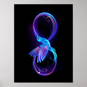 Poster Símbolo Neon Infinity com Hummingbird brilhante