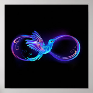 Poster Símbolo Neon Infinity com Hummingbird brilhante