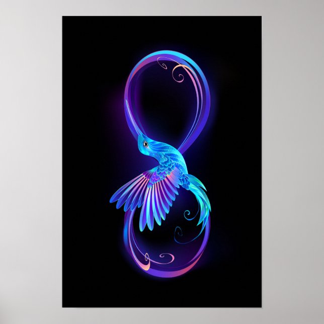 Poster Símbolo Neon Infinity com Hummingbird brilhante (Frente)