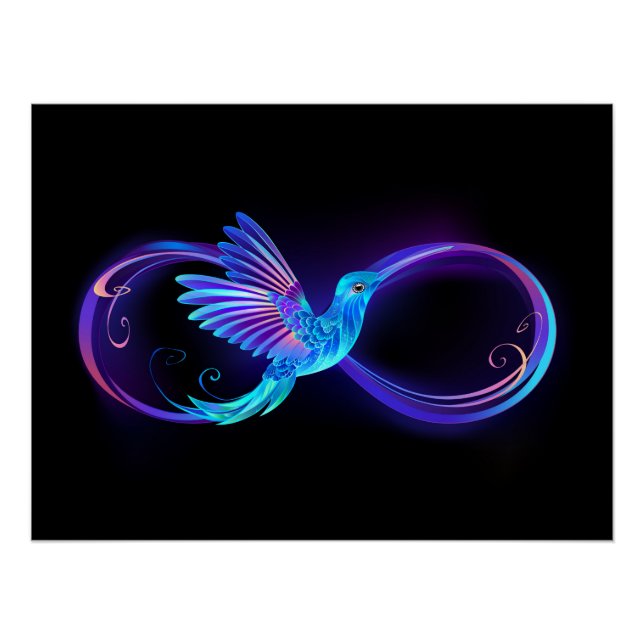 Póster Símbolo Neon Infinity com Hummingbird brilhante (Frente)