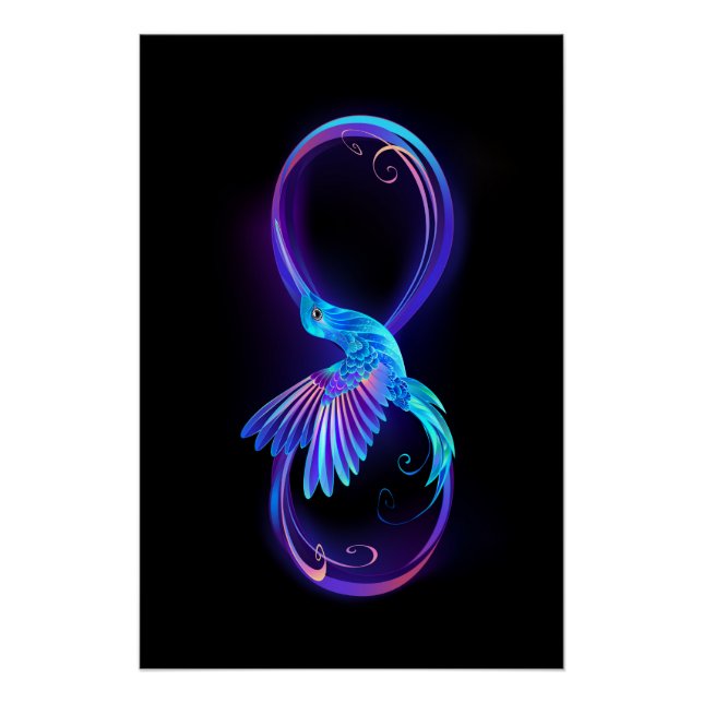 Póster Símbolo Neon Infinity com Hummingbird brilhante (Frente)