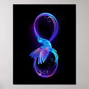 Poster Símbolo Neon Infinity com Hummingbird brilhante