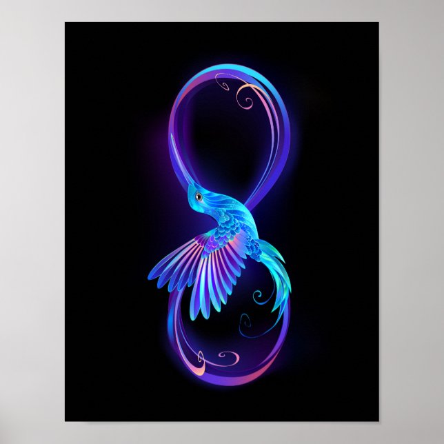 Poster Símbolo Neon Infinity com Hummingbird brilhante (Frente)