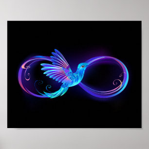 Poster Símbolo Neon Infinity com Hummingbird brilhante