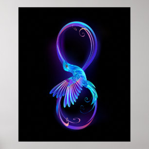 Poster Símbolo Neon Infinity com Hummingbird brilhante
