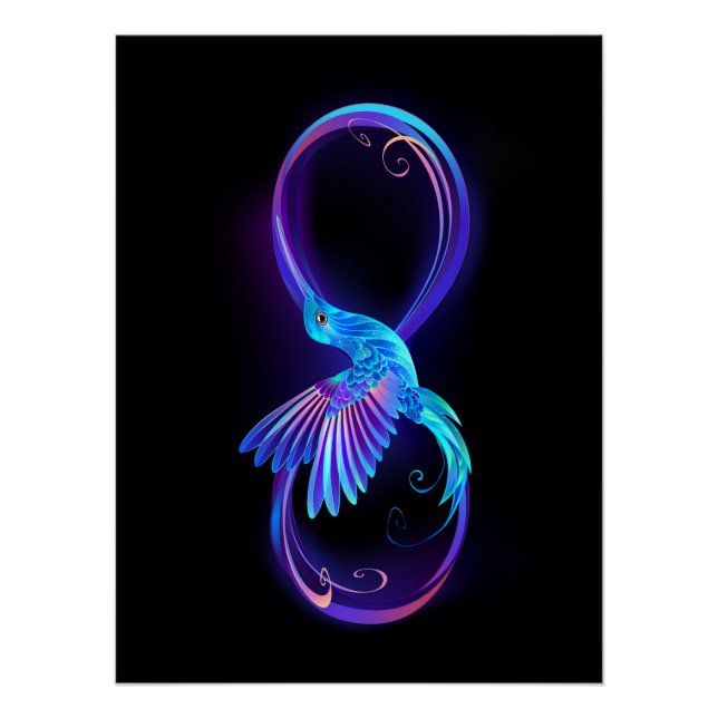 Póster Símbolo Neon Infinity com Hummingbird brilhante (Frente)