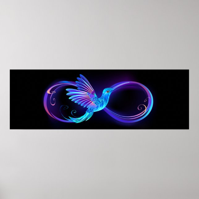 Poster Símbolo Neon Infinity com Hummingbird brilhante (Frente)