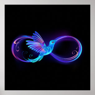 Poster Símbolo Neon Infinity com Hummingbird brilhante