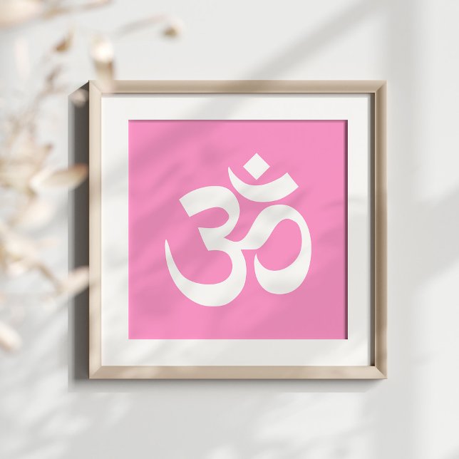 Poster Símbolo Om Cor-de-Rosa e Branco (Om symbol in pink and white.)